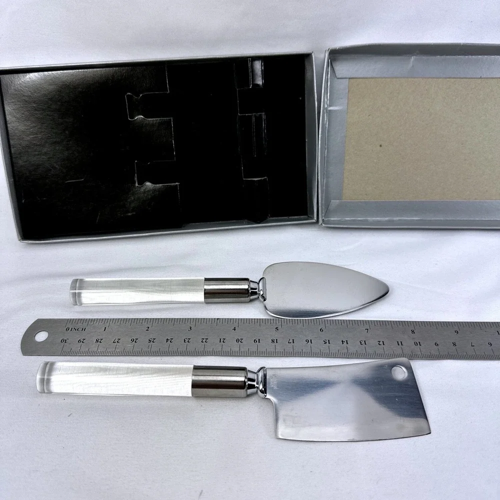 Cheese Knife Set Stainless Steel Acrylic Handle 2 Pc Slicer Spreader‎ Boxed